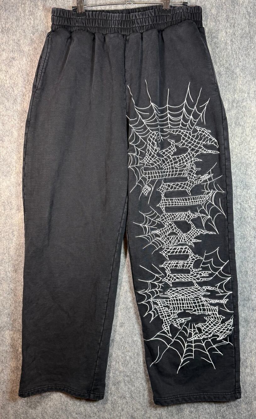 NWOT Juvenile Mens Black Streetwear Vtg Wash XL Embroidered Wide Leg Sweatpants